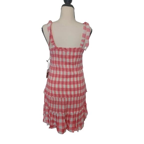Sincerely Jules Smocked Gingham Red Mini Dress w/ Scrunchie Size Large NWT - Picture 5 of 10